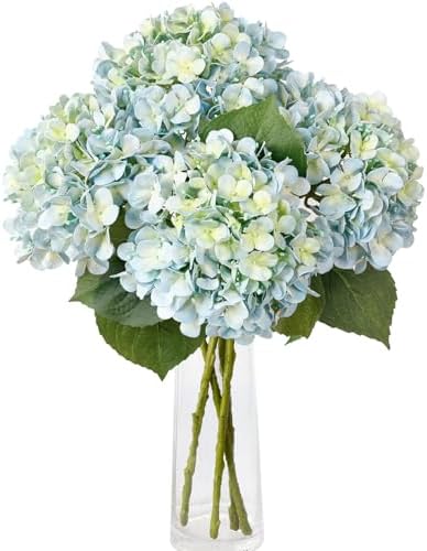 Leftover 4 Pcs Light Blue Hydrangea Artificial Flowers,21" Real T...