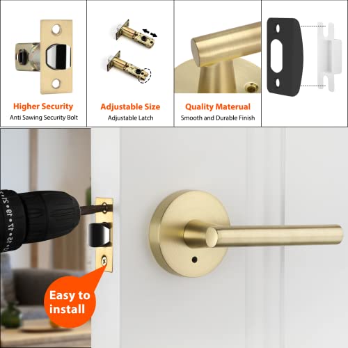 Haidms 6 Packs Gold Heavy Duty Door Handle Interior,Privacy Door Lever Handle, Bathroom Door Handles Interior, Modern Bedroom Door Handle #TOP4