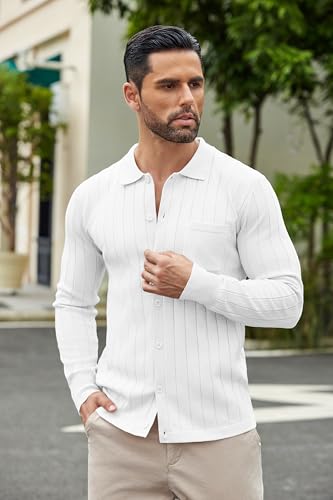 COOFANDY Men's Casual Knit Polo Shirts Long Sleeve Button Down Sweater Polo Ribbed Cardigan Sweater with Pocket3