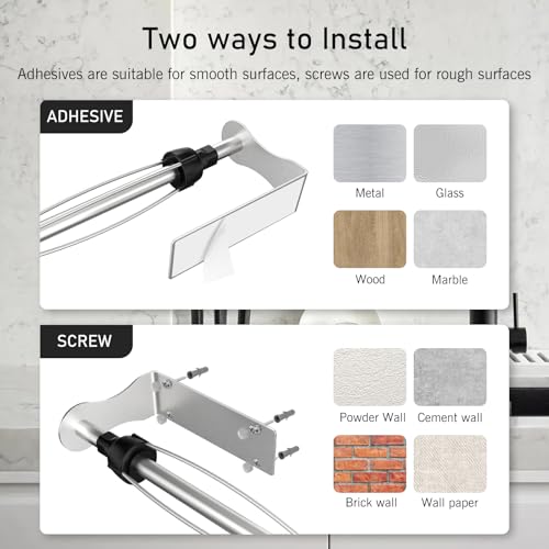 Image of SetSail Paper Towel Holder, 2 Packs Single Hand Operable Paper Towel Holder Under Cabinet with Adjustable Damper Easy Tear Wall Mount Self-Adhesive or Drilled for Kitchen Bathroom, Silver
