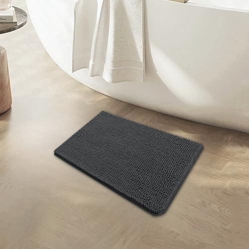 Image of BOANKODU Bathroom Rugs 15x23, Extra Soft Absorbent Chenille Bath Rugs, PVC Backing Quick Dry, Machine Washable Bath Mats for Bathroom Floor, Tub and Shower, Home Decor Accessories, Dark Grey