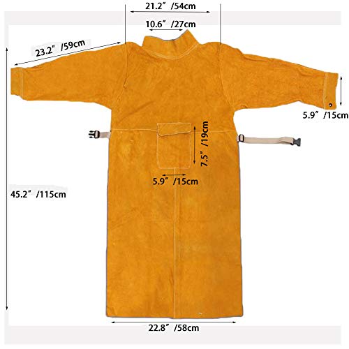Jewboer Leather Welding Apron Jacket Anti-scald Work Apron Heavy Duty Weld Coat Clothes with Neck Sleeves(L)