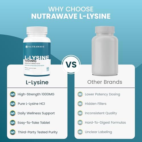 Nutra Wave L-Lysine 1000mg – Essential Amino Acid Lysine Supplements for Immune Support, Collagen Synthesis & Cold Sore Care | Vegan, Non-GMO | 60 Tablets — view 2