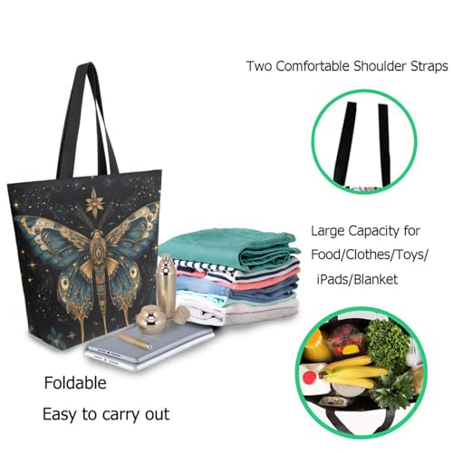 Fairy Ethnic Beautiful Butterfly Extra Large Canvas Gym Shoulder Tote,Durable Daily Reusable Top Handle Bag for Mens Womens Yoga Weekender Picnic Beach Travel Market Shopping2