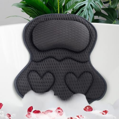 Joeyset Bath Pillows for Tub Luxury, Bath Pillow for Head and Neck, Fit Bathtub Hot Tub Relaxing Gifts for Women, Comfort 4D Air Mesh Fabric & 6 Non-Slip Suction Cups (Gray)