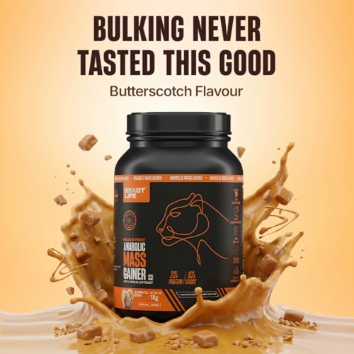 Image of BeastLife High Protein Mass /Weight Gainer | 1 KG | Butterscotch | NABL LAB Tested | For Muscle Gain & Fast Growth | Cereal-Based Formula, No Maltodextrin | India's #1 Cereal Based Bulk Gainer
