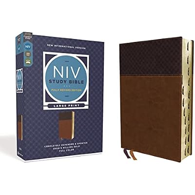 NIV Study Bible, Fully Revised Edition, Large Print, Leathersoft, Brown, Red Letter, Thumb Indexed, Comfort Print
