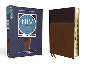 Book cover NIV Study Bible, Fully Revised Edition (Study Deeply. Believe Wholeheartedly.), Large Print, Leathersoft, Brown, Red Letter, Thumb Indexed, Comfort Print