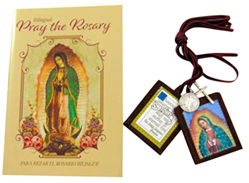 Westmon Works Traditional Brown Scapular Our Lady of Guadalupe with Pray The Rosary Book Gift Set