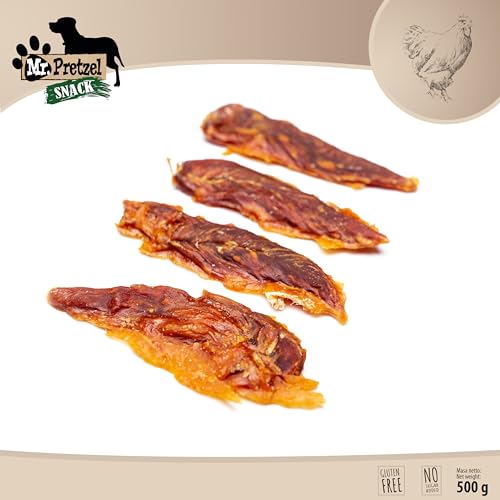 Mr. Pretzel Hähnchenfilet-Snack – Getrocknete Filetstreifen aus 100 % Huhn – 500 g | Hochwertiger Fleischsnack | Premium-Hundesnack | Getreidefrei | Ohne Zusatzstoffe | Für Hunde Aller Größen