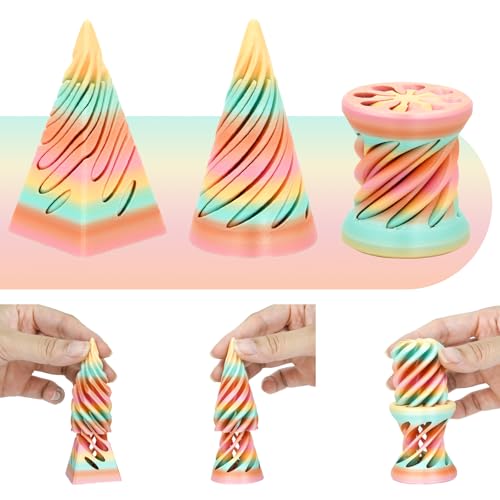 3 Packs Spiral Fidget Impossible Cone,3D Printed Optical Illusion Desk Toys Stress Relief Sculpture, Unique Office Gifts Teens Adults Kids Stocking Stuffers Christmas White Elephant（Golden Sunrise）