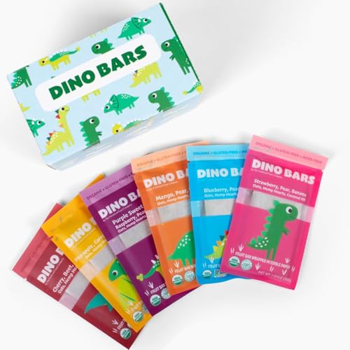 Dino Bars | Organic Fruit Bar for Kids | Organic Toddler Bars and Dinosaur Snacks | Fruit + Oats + Hemp Hearts with Edible Paper (12 Pack Try Them All)