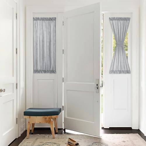 PONY DANCE Sidelight Curtain Panel - 30 x 40 inches Light Grey Linen Look Sheers with Rod Pocket Top and Bottom Semi-Transparent for Metal Patio Glass Doors, 1 PC