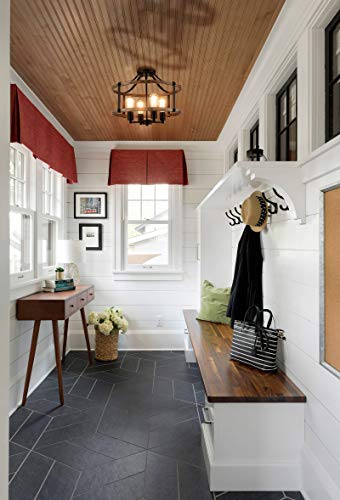 Teenyo Farmhouse Ceiling Light Fixtures Black And Wood Grain Finish 4-Light Semi Flush Mount Chandelier Vintage Style #TOP2