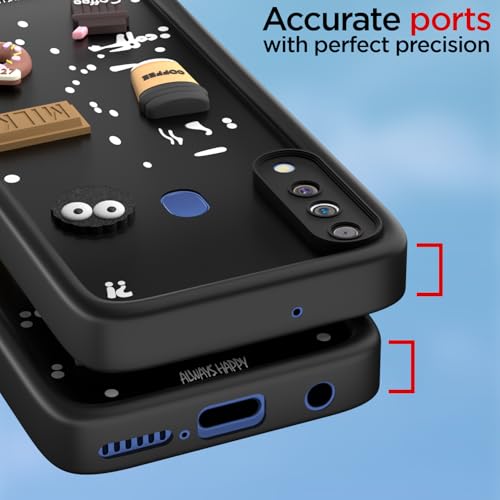 Image of Outlouders Back Cover for Samsung Galaxy M30 | 3D Cartoon Bear Cute Fun Silicone Full Body Protection Bumper Case (Black)