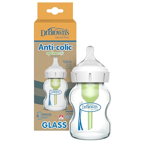 Image of Dr. Brown's Natural Flow Anti-Colic Options+ Wide-Neck Glass Baby Bottle 5 oz/150 mL, with Level 1 Slow Flow Nipple, 1 Pack, 0m+
