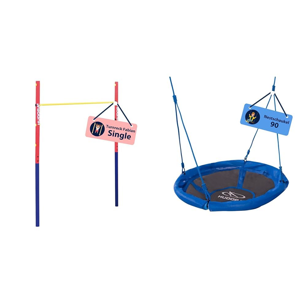 HUDORA Turnreck Fabian Standard/Pro - einfache/doppelte Turnstange & Nestschaukel 90 - Blaue Kunststoff-Nestschaukel für bis zu 100kg