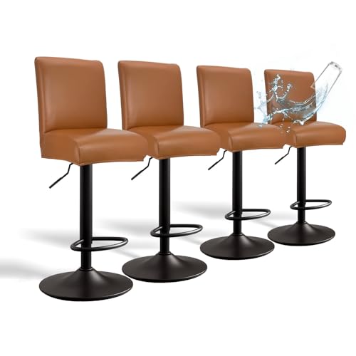 Image of PU Leather Bar Stool Covers with Backs, 4 Pack Stretch Waterproof Bar Stool Chair Covers Washable & Comfortable Barstool Covers Slipcovers with Back for Pub /Counter /Dining Room Decoration (Orange)