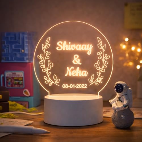 Image of Customized 3D Lamp for Couples - Personalized LED Night Light with Names, Unique Gift for Husband Wife, Custom Romantic Decor for Birthday, Wedding, or Valentine (Couple Name & Date Lamp)