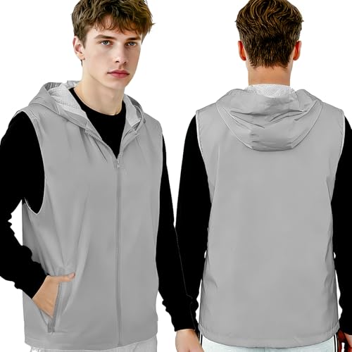 FOSER Reflektierende Fahrradweste Herren Damen, Silbergrau Warnweste Reflektierend Ärmellos Jacke (M), Leicht Hohe Sichtbarkeit, Reißverschluss-Tasche, Laufweste (M, Regular)