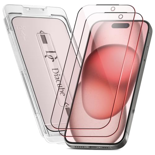 Diacube 2-Pack Red Light Converter Screen Protector for iPhone 16-15, Quantum Dot Technology Converts Blue Light to Red Light for Better Sleep & Eye Comfort, 9H Tempered Glass with Easy-Install Frame