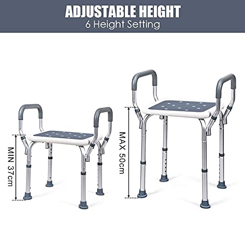 PEALOV Sgabello per Doccia, con Braccioli Panca Da Doccia Regolabile Da 6 Altezza Sedia con Telaio Largo Piedini In Gomma Antiscivolo Carico MAX 150kg - Ausilio Supporto per Anziani - imagen 2