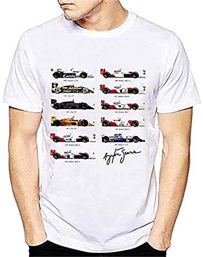Ayrton Senna Camiseta para Hombres - T-Shirt de Fans de Sennacars - Slim Fit Blanco - Tops Casuales de Fitness - Camisa Homme (Mediana)