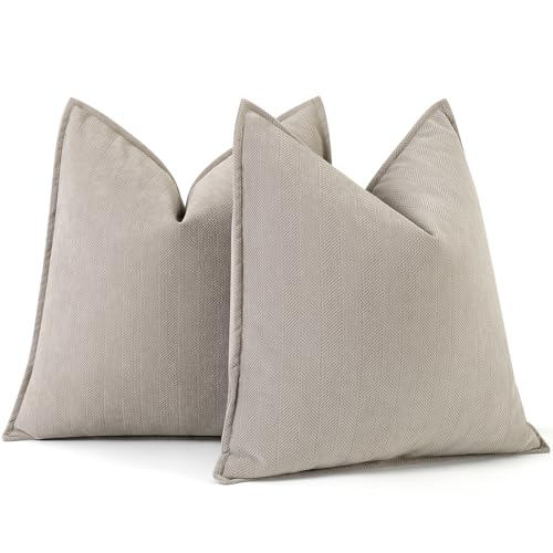 ZWJD Gray Pillow Covers 26x26 Set of 2 Chenille Pillow Covers with Elegant Design Soft and Luxurious Decorative Throw Pillows for Couch, Bed, and Home Decor