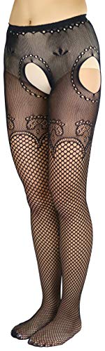 ToBeInStyle Women's Sultry Mosaic Textured Fishnet Suspender Open Crotch Hose4