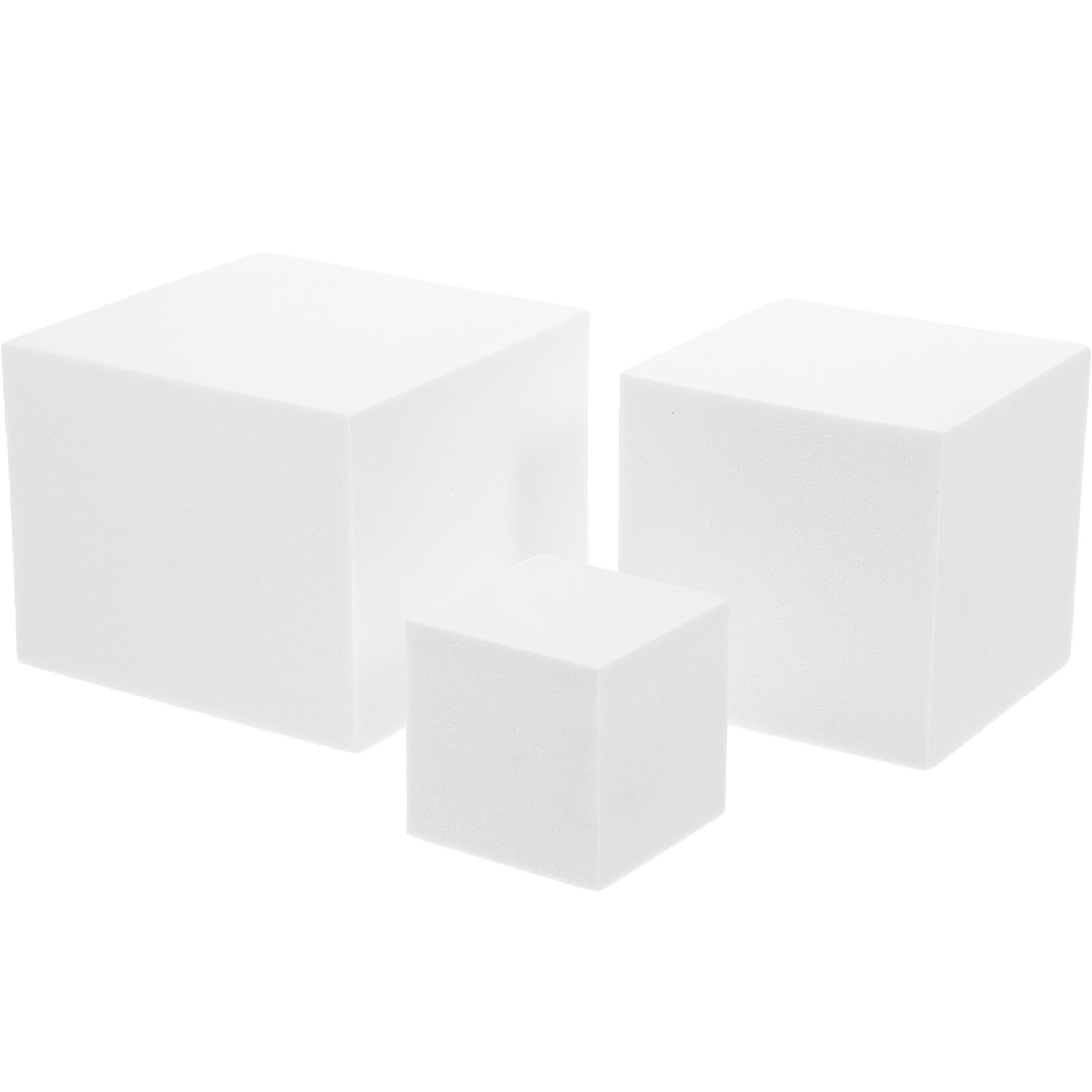 UKCOCO Lot de 3 Cubes en Mousse Blanche 5 CM 8 CM et 10 CM Maquettes de Cube en Mousse Accessoires Photo pour Photographie de Produits Décorations Géométriques pour Séance Photo