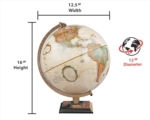 Replogle World Classic Globe, 12" Desktop World Globe For Home or Office Desk Decor, Raised Relief, Up-to-date Cartography, Made in the USA, Antique