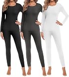 Ekouaer 3 Sets Thermal Underwear for Women Long Johns Long Sleeve Base Layer for Cold Weather Black/Grey/White M