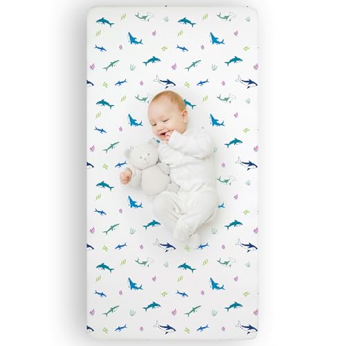 Image of Wildkin 100% Cotton Fitted Crib Sheet – Soft & Breathable Fitted Sheet (Shark Attack)