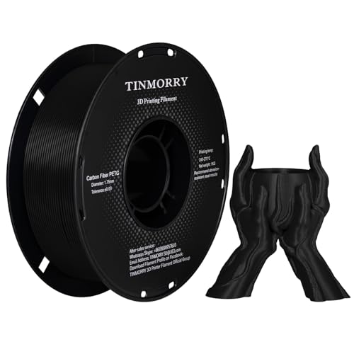 Image of TINMORRY Carbon Fiber PETG Filament 1.75 mm, High Rigidity & Strength PETG CF 3D Printer Filament, Compatible with Most FDM 3D Printers, 1 KG 1 Spool, Black
