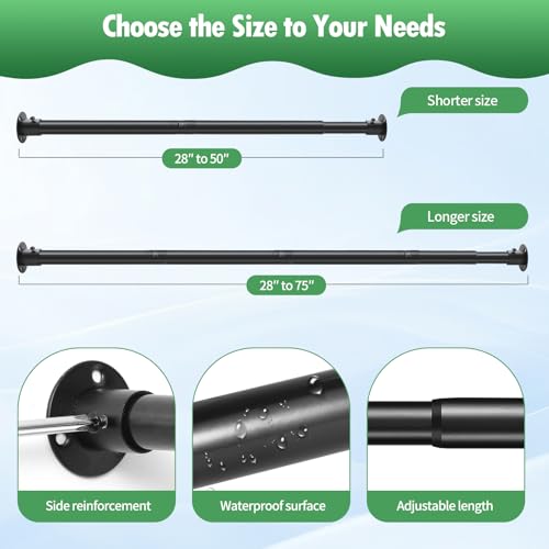 Image of Creatyi Heavy Duty Shower Curtain Rod (Black, 28 to 75 inch, Wall Mounted)
