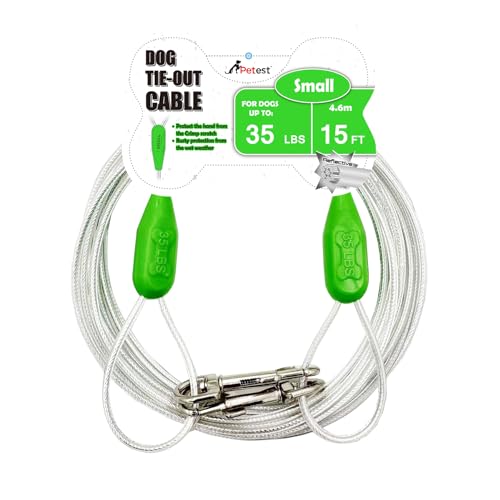 Petest 15ft Reflective Tie-Out Cable for Small Dogs Up to 35 Pounds