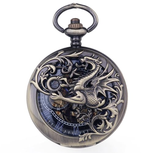 Image of Hand Winding Hollow Roman Numerals Mechanical Pocket Watch Steampunk Mens Watches