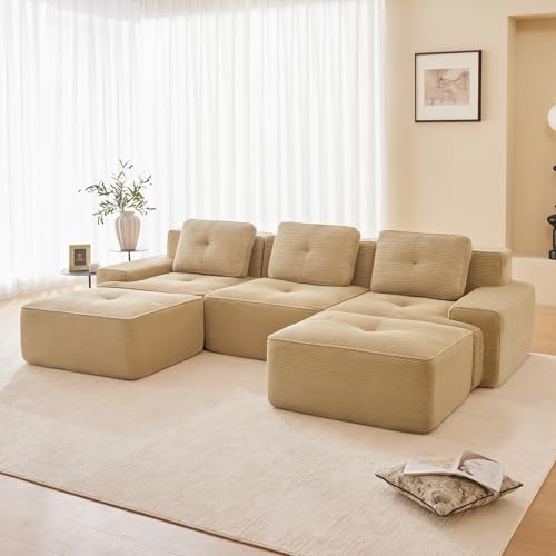 Image of Corduroy Modular Sectional Sofa, Oversized Cloud Couches for Living Room