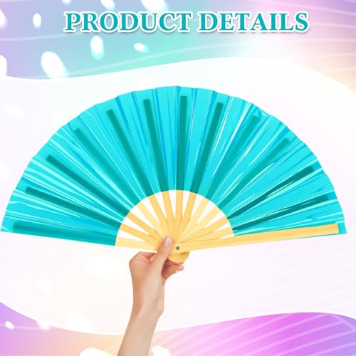 Image of Maitys Large Rave Fan Folding Handheld Fans 13'' Clap Fans for Line Dancing Clack Fan Holographic Festival Accessory for Martial Art Gift Performance, Includes 2 Pouch