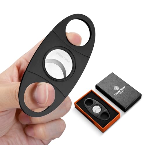 CIGARLOONG Cigar Cutter,Sharp Stainless Steel Double Blade Cutter, Portable Cigar Clipper in Gift Box for Men (Black)