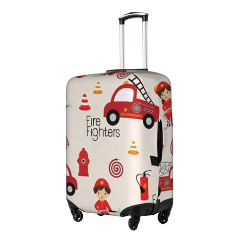 Little Boys And Girls In Firefighters Printed Luggage Cover Elastic, Washable, Universal Fit 18-32 Inch Travel Suitcase Cover Easy To Identify2