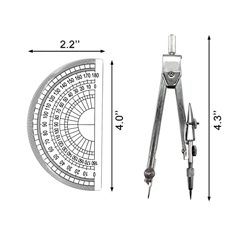 BlingKingdom Conjunto de bússola de desenho com refis de chumbo e borracha conjunto transferidor de