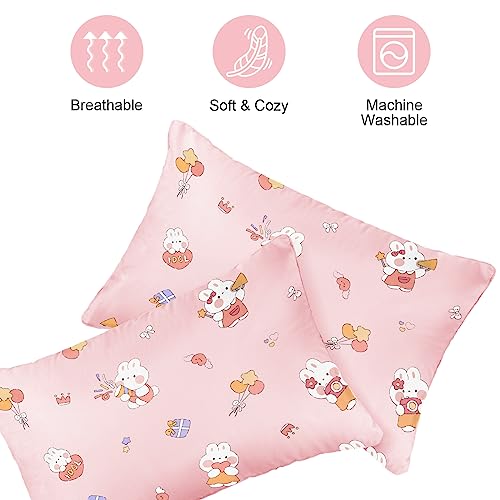 Vicloon Kinder Kissenbezug, 2 Stück Baby Kopfkissenbezug, 40x60 cm Baumwolle Baby-Kissenbezug, Baby Kleinkind Kissen Kissenbezüge, für Jungen Mädchen Bettwäsche - Rosa Hasestil