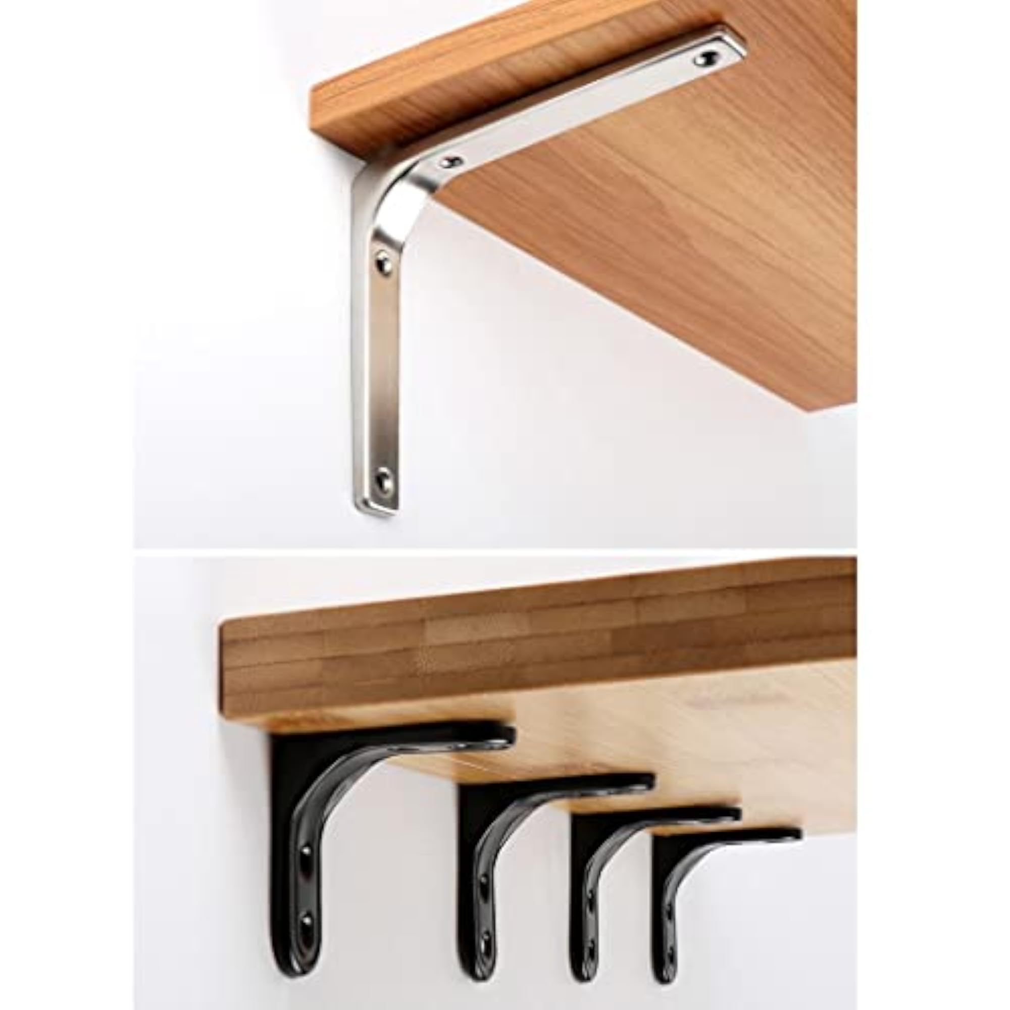 2x Heavy Duty L-Shaped Shelf Brackets for Wall Hanging, Black, 2 Inch
