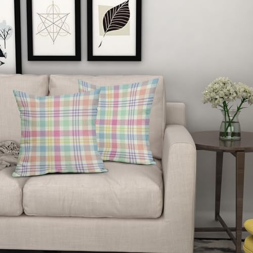 Homedevot Spring Plaid Pillow Covers 18x18 Inch Easter Decorations Pink Green Blue Colorful Buffalo Plaid Decorative Throw Pillow Cases Set of 2 Farmhouse Holiday Cushion Cases Sofa Couch Bed Decor by Homedevot - Used condition - Image 7