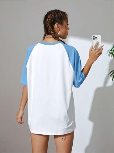 Image of JUNEBERRY 100% Pure Cotton Oversized Fit Drop Shoulder Graphic Printed Raglan Sleeves Boyfriend T-Shirt for Women (Sizes: S to 2XL)