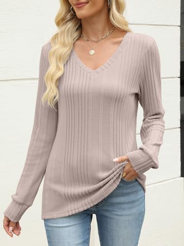 ANRABESS Womens V Neck Sweaters 2025 Fall Long Sleeve Shirts Lightweight Ribbed Knit Basic Casual Office Work Tunic Tops4