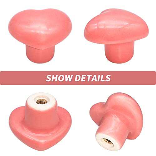 Bmgop 10Pcs Heart Knobs Ceramic Drawer Knobs For Kids Girls Cabinet, Nursery Dresser Knobs Pulls Handle For Home Decor, Coral Pink #TOP2