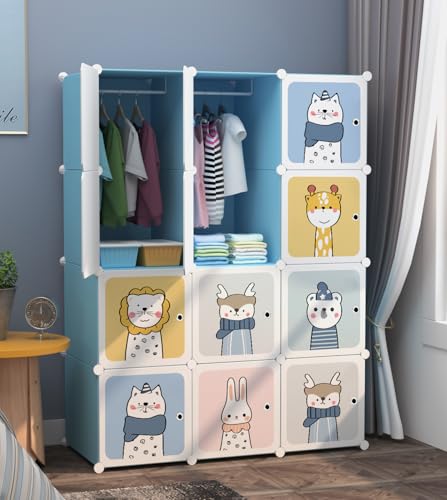 Image of Sunderlook Plastic Wardrobe for Kids Clothes - Collapsible Wardrobe, Easy to Use Anti-Skid & Non-Slip Effective Professional Foldable Plastic Cupboard for Kids, Home (Blue-KTF1, 12 Door)