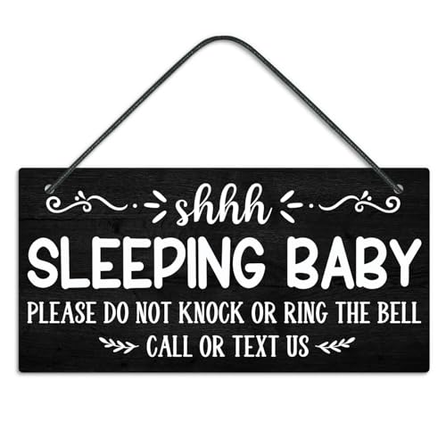Putuo Decor Baby Sleeping Door Sign for Front Door PVC Shhh Baby Is Sleeping Do Not Knock or Ring Doorbell Door Hanger Sign No Soliciting Sign for Home Baby Room Nursery Kindergarten Decor, black